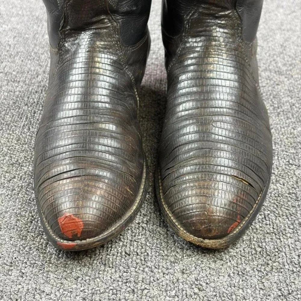 Vintage Nocona Black Lizard Exotic Leather Western Cowboy Boots Size 9D